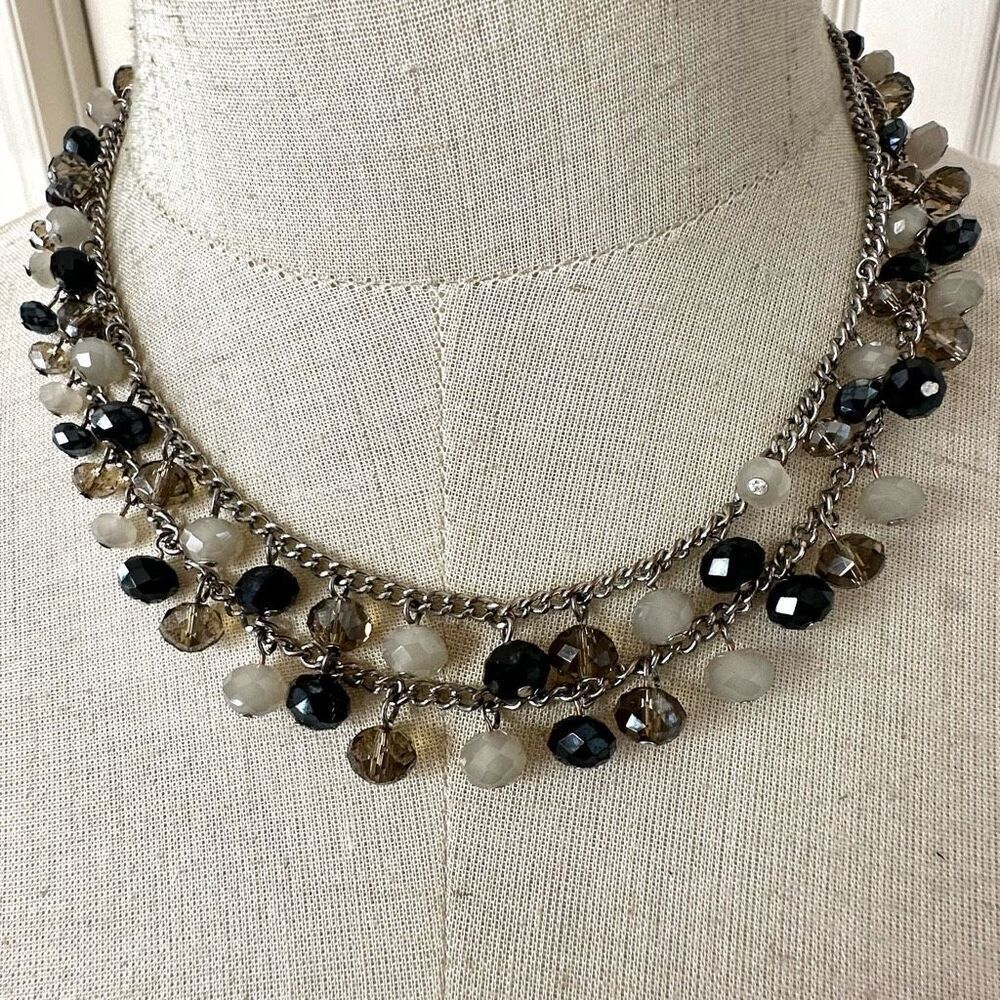 Loft black and grey long beaded necklace
